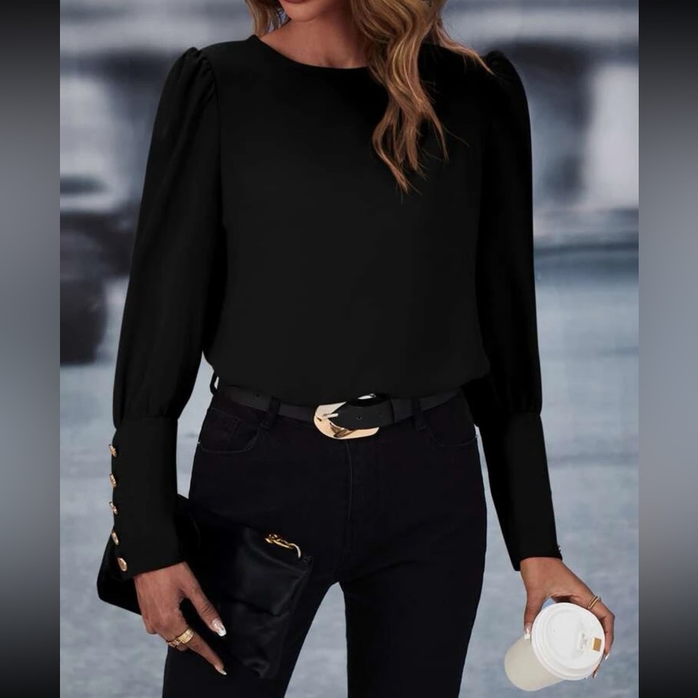Luxe button back puff sleeve blouse - Picture 3 of 7